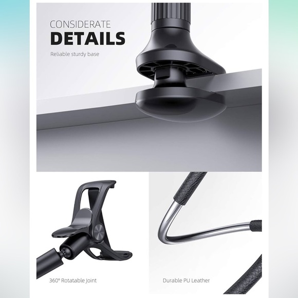 Lamicall flexible gooseneck leather phone holder for bed or desk - Picture 5 of 9